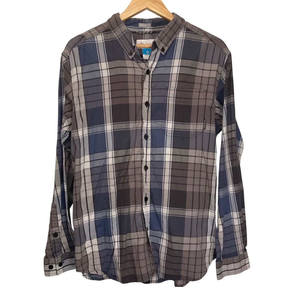Columbia Sportswear Mens Plaid Gray Long Sleeve Button Up Shirt Regular Large‎